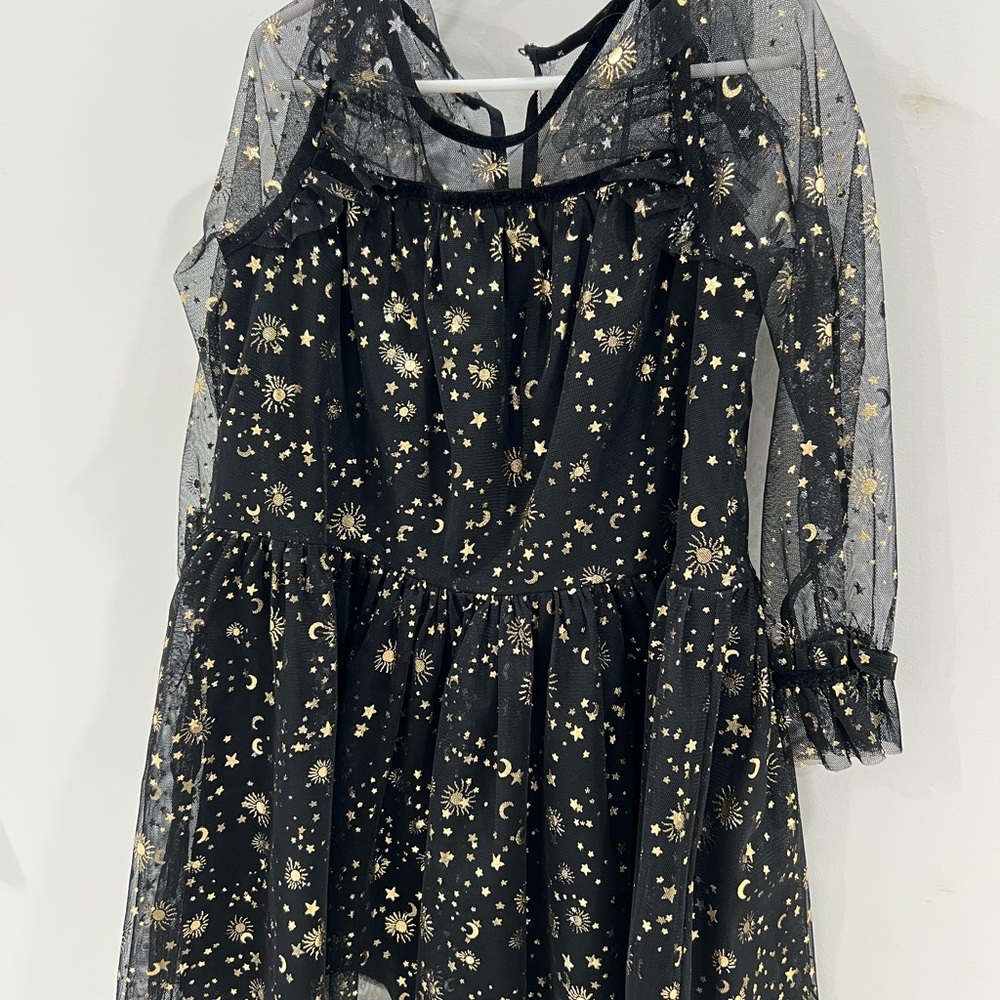 Black and Gold Starry Mesh Dress